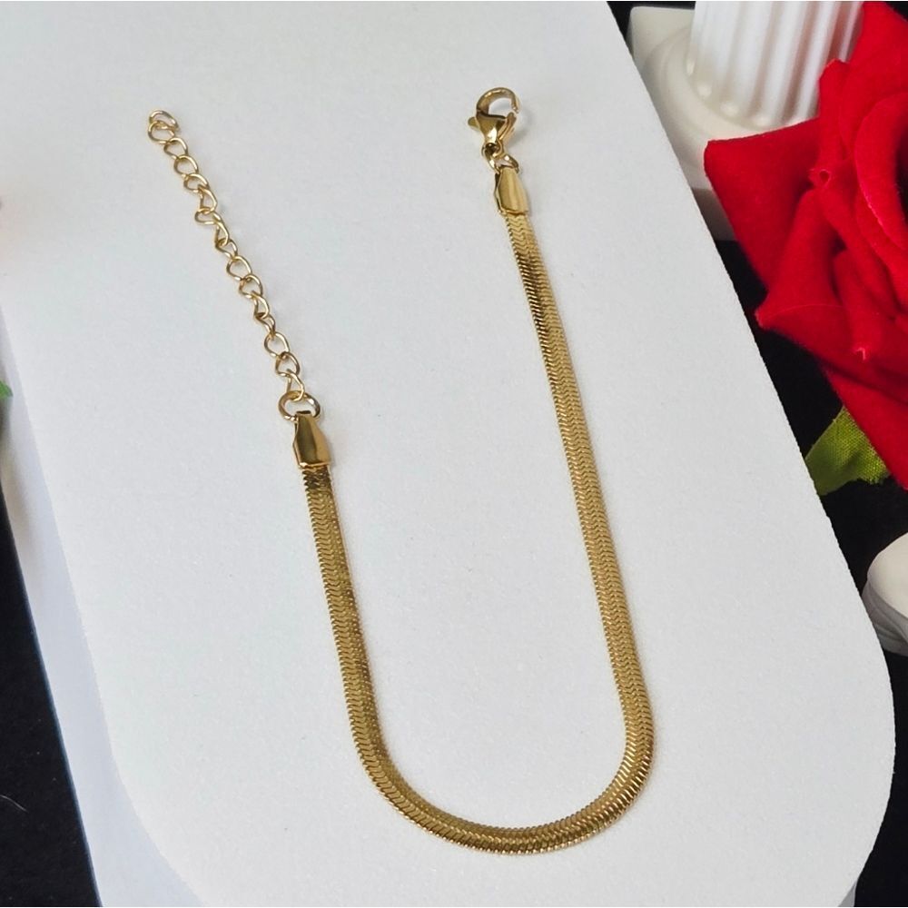 Gold Herringbone Chain Bracelet 3mm Stainless Steel Adjustable Minimalist Stack